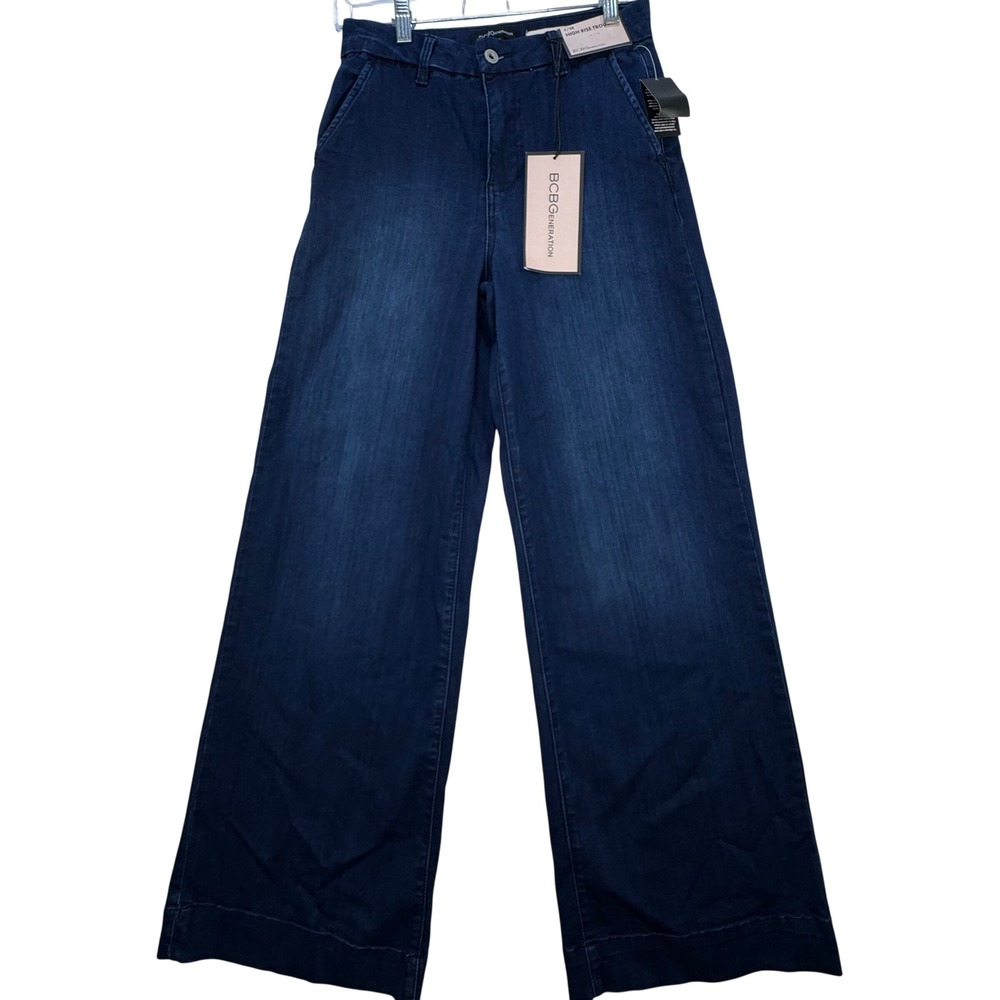 BCBGeneration High Rise Trouser Jean Womens 7/28 Dark Wash Wide Leg New